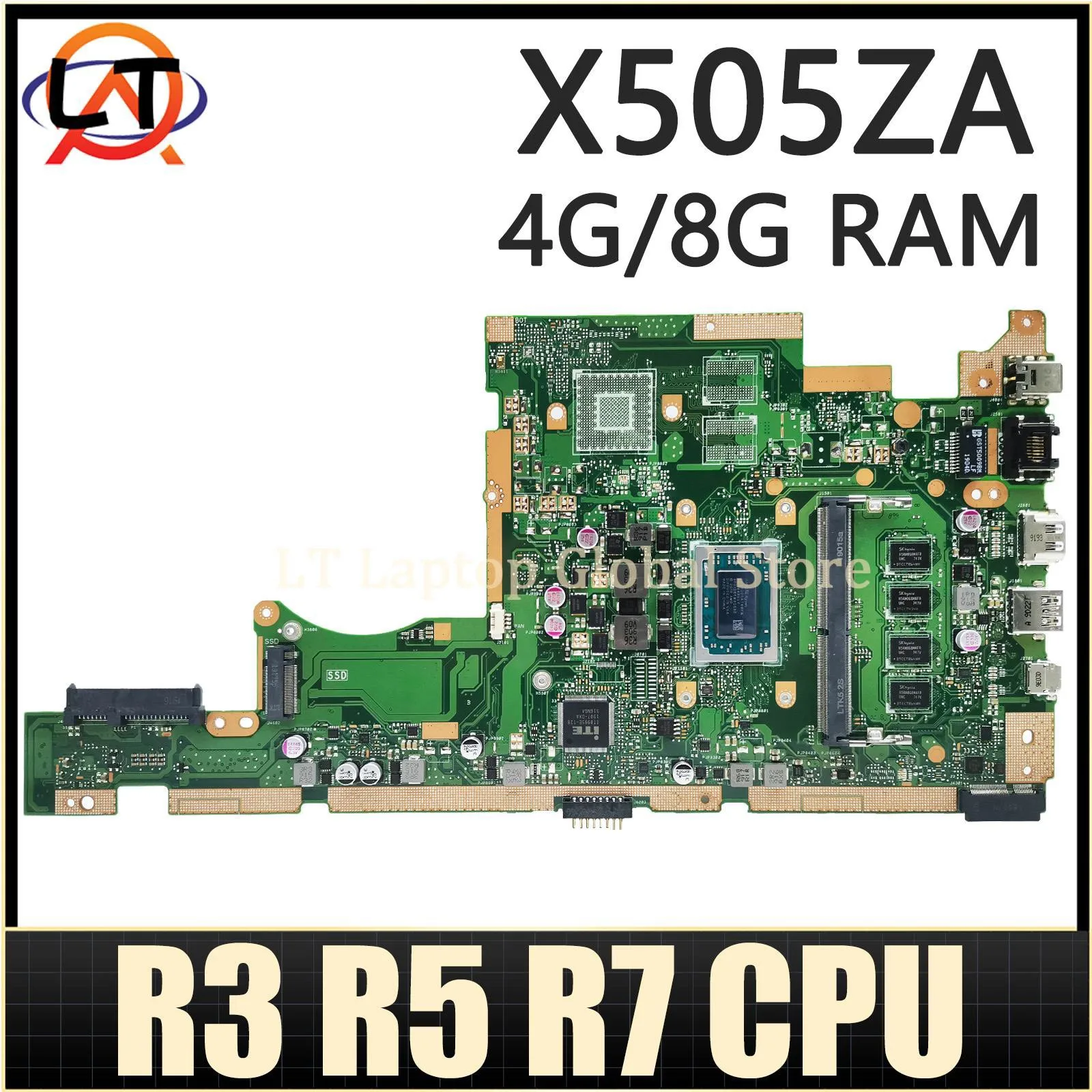 Материнская плата X505ZA для ноутбука X505Z, F505Z, K505Z, A505Z, RX505Z, материнская плата для ноутбука R3, R5, R7, Центральная плата/8 ГБ