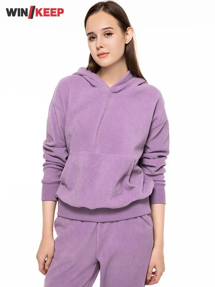 

New Women Hooded Sweatshirt Joggers Sweatpants Two Piece Running Set Warm Fleece Liner Gym Fitness Trackuit Outdoor Sportswear