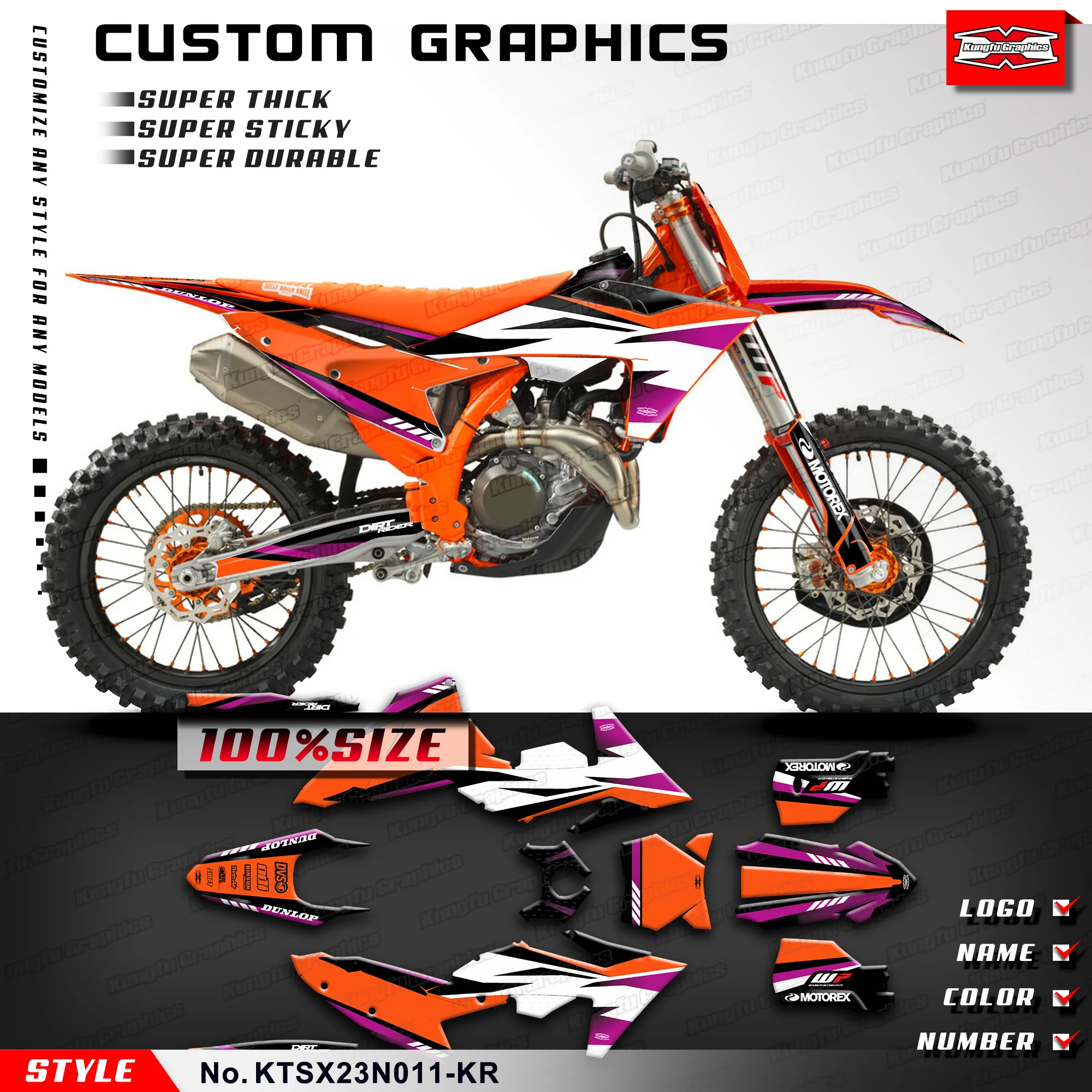 

KUNGFU GRAPHICS Stickers MX Decals Wrap Kit for KTM KTM SX SXF SX-F 125 250 300 350 450 2023 2024 Dirt Bike, KTSX23N011-KR