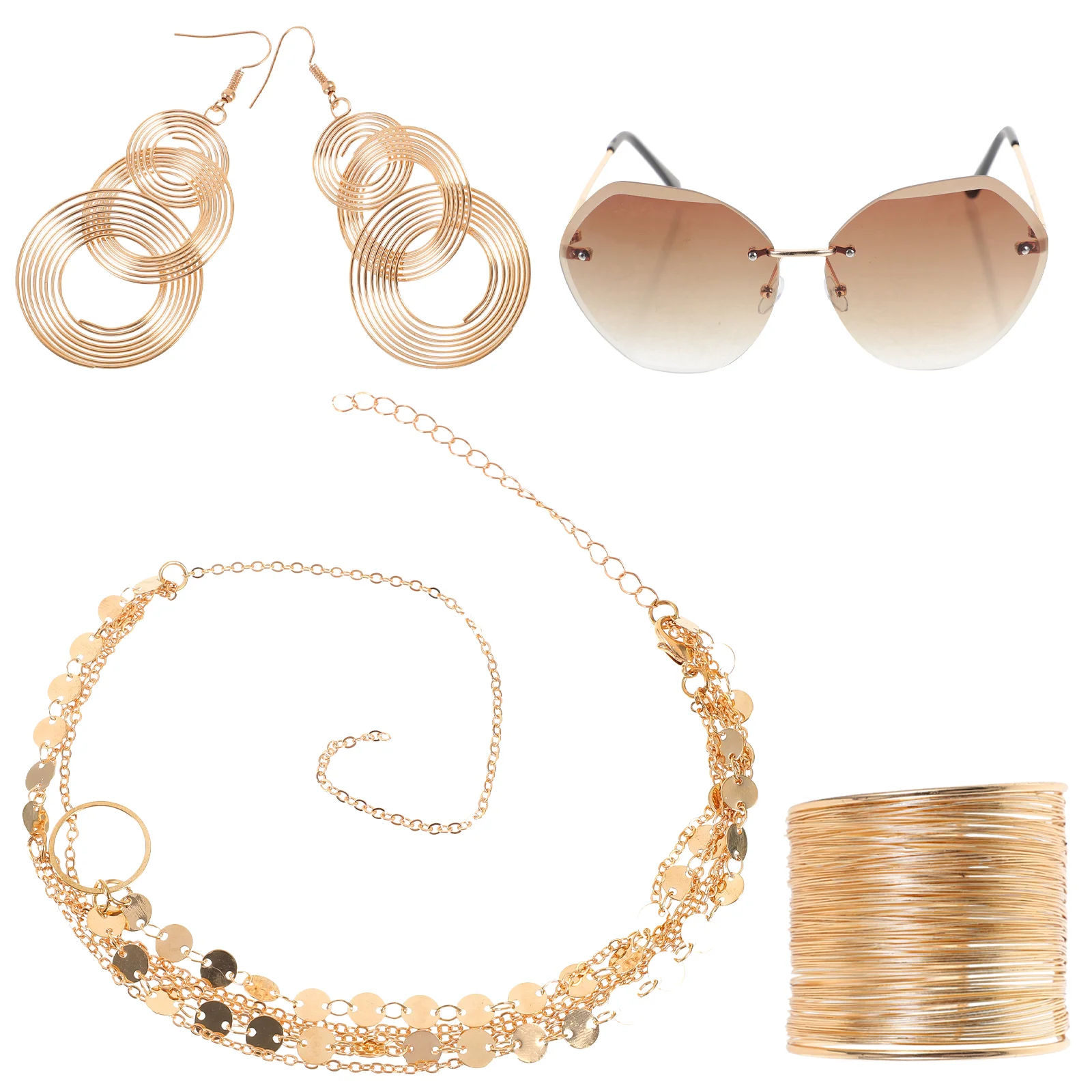 

Набор женских серег в стиле хиппи, аксессуары в стиле ретро, ожерелье, многослойные солнечные очки без оправы, аксессуары для женщин в стиле ретро