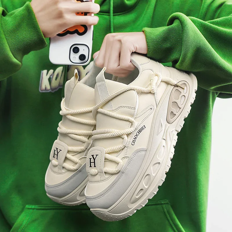 Chunky Sneaker Men Designer Sport Shoes Fashion Casual Microfiber Leather Fabric Breathable Height Increased Flat Platform Shoes 3