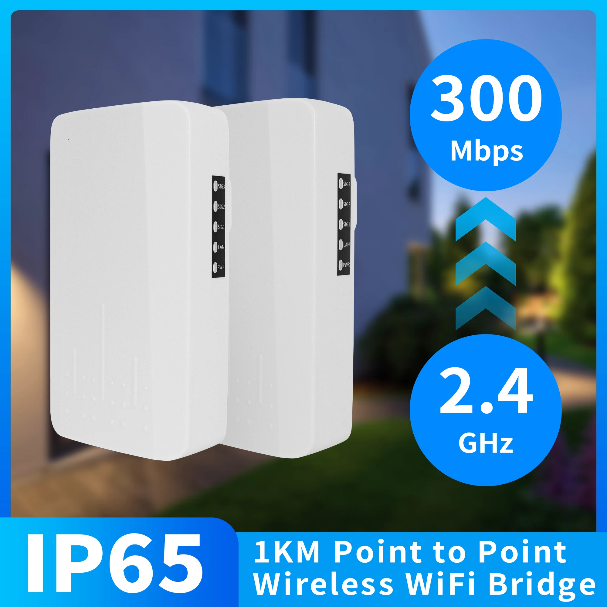 Wireless Bridge Set 300Mpbs 2.4G Wifi Outdoor Cpe Long Range Extend Ap Repeater, 24V Poe Power, Ip65 Impermeabile Ptp Ptmp