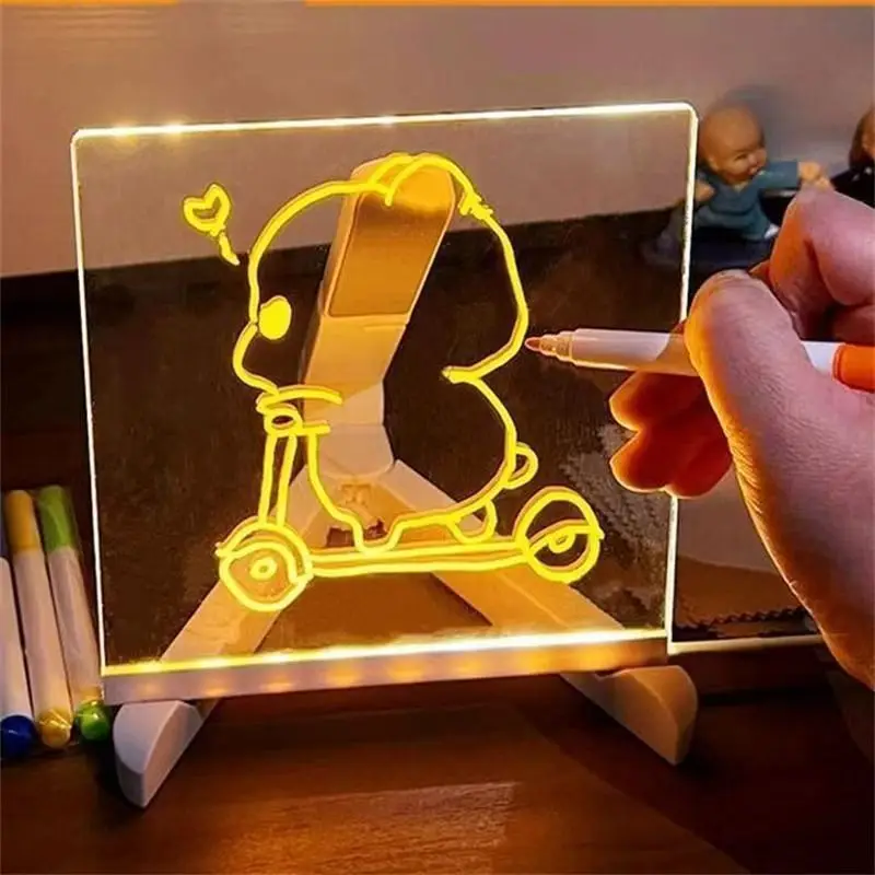 Light Up Acrylic Message Board Rewritable DIY Children's Glowing Drawing Board Message Lamp With 7 Colorful Pens