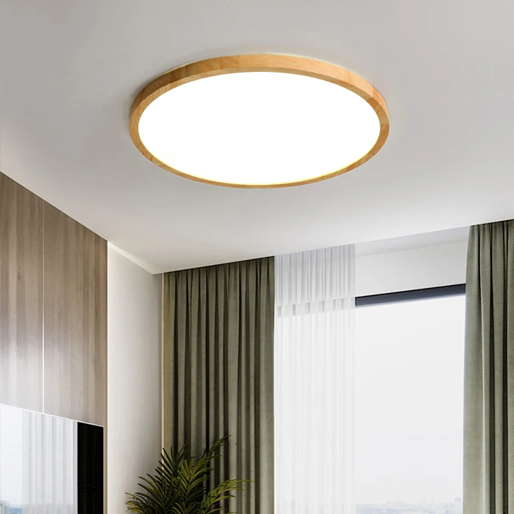 

Ultra Thin Ceiling Light, Wood Style, Black Walnut Chandelier Fixtures For Living Room Bedroom Indoor Lightin