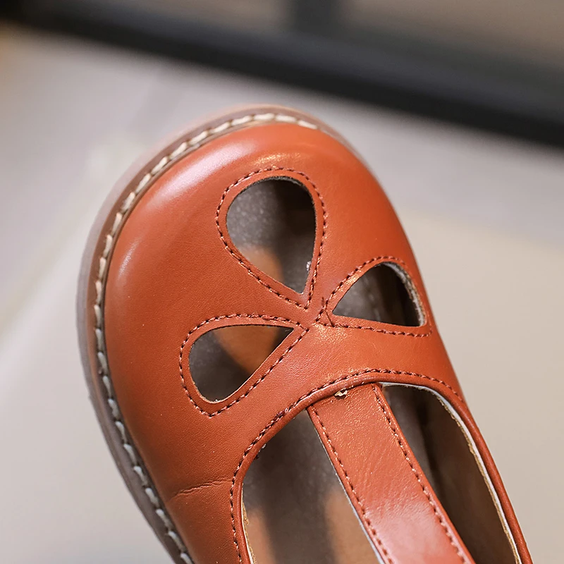 summer fashion big girl water drop hollow shallow mouth all soft soled small leather shoes leather shoes girls shoes girls flats