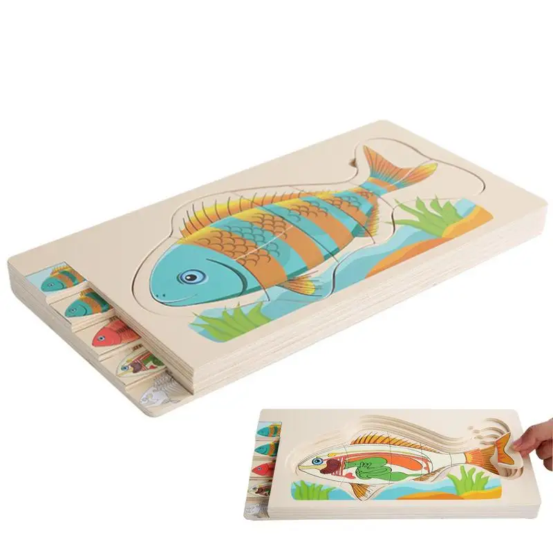 

Пазлы Монтессори с животными, деревянные головоломки «рыбья кость», Когнитивное Раннее Обучение для малышей 3