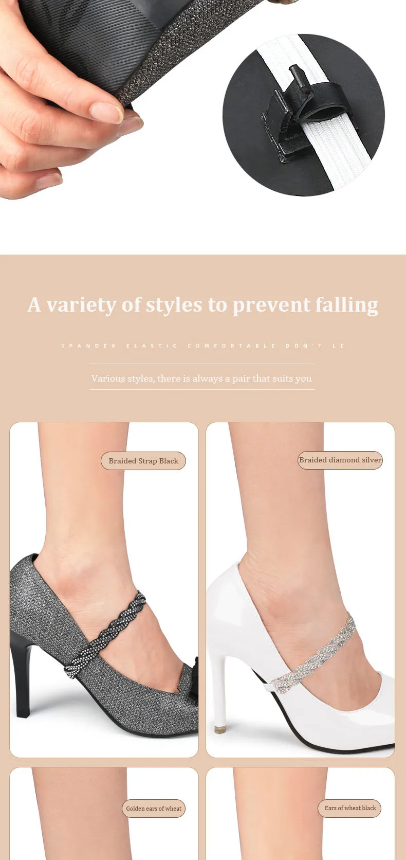 Damen-Schnürsenkel für High Heels, verstellbarer Knöchel-Schuhgürtel, Haltebündel, Schnürsenkel, Bindebänder, Band, elastische Strass-Schnürsenkel – Detail 6