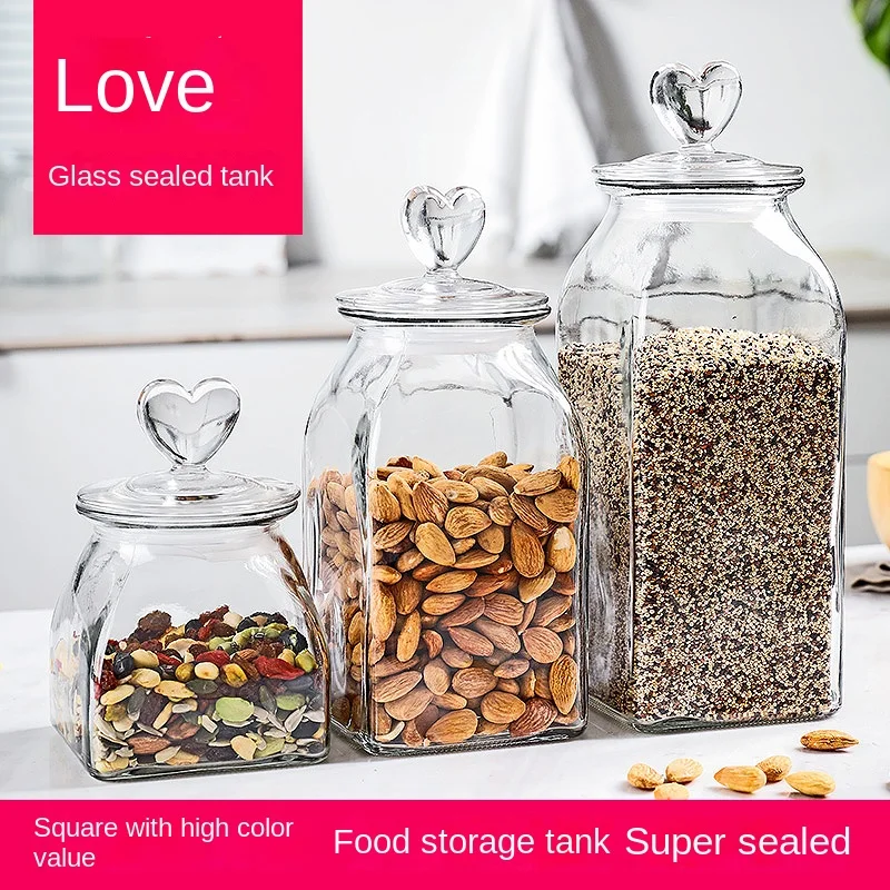 Nordic Flowers Transparent Glass Storage Jar Square Candy Food Storage Bottle Coffee Tea Sealed Jar Kitchen Utensils Decoration 3