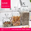 Nordic Flowers Transparent Glass Storage Jar Square Candy Food Storage Bottle Coffee Tea Sealed Jar Kitchen Utensils Decoration 3