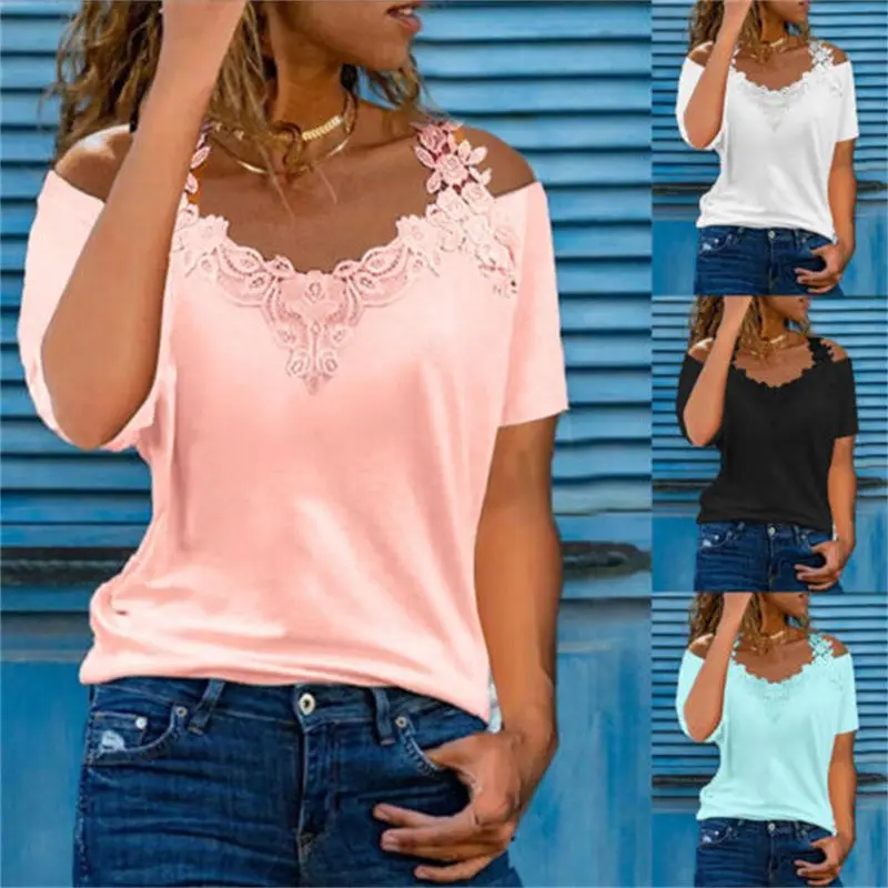 

Summer Lace Camisole Loose Women's Sexy Tank Top Short Sleeve Foral V-neck Vest New Fashion Bottoming Shirt