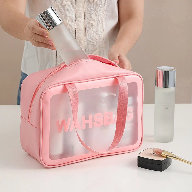 Cosmetic Bag Waterproof Portable Large Capacity Transparent Wash Travel PVC Scrub Cosmetics Storage PU Swimming