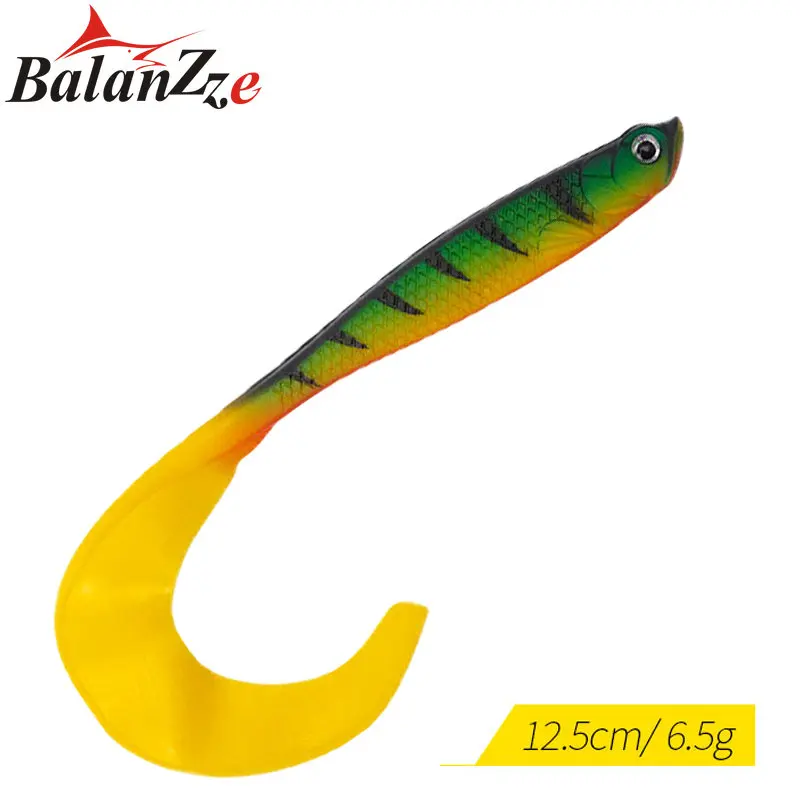 

Balanzze, 4 шт., длинный хвост, 12,5 см, 6,5 г, Мягкая приманка, свимбейт, искусственная силиконовая 3D искусственная приманка для глаз
