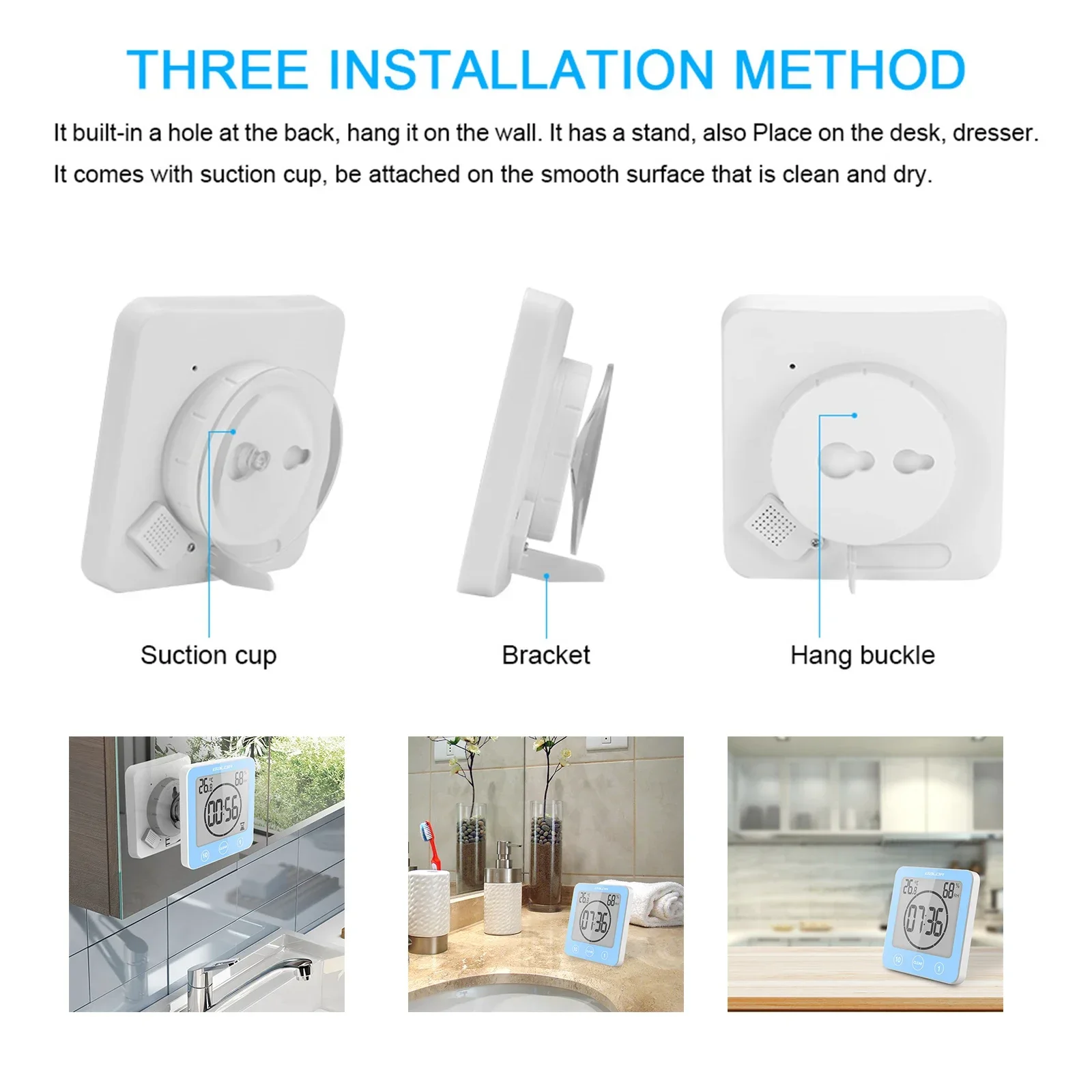 LCD Digital Waterproof For Water Splashes Bathroom Wall Clock Shower Clocks Timer Temperature Humidity Kitchen Wash Room Timers