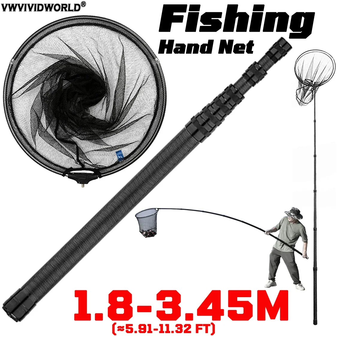 VWVIVIDWORLD ,Portable Carbon Fiber Folding Landing Net,Ultra-Light ...