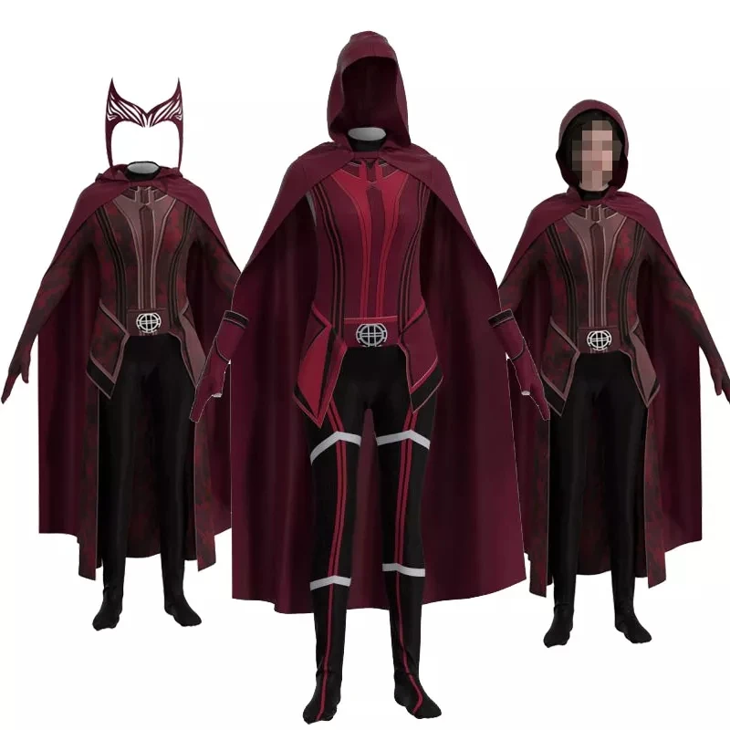 Adult Kids Doctor Strange 2 Scarlet Witch Wanda Cosplay Body Wanda Maximoff Tuta Mantello Zentai Carnival Party Costume