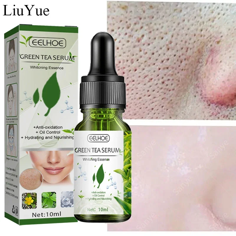 Face Pore Shrink Green Tea Serum Women Moisturizing Brightening Essence Improve Acne Serum Remove Blackheads Facial Skin Care