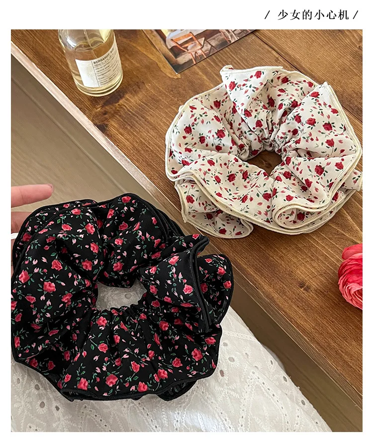 Vintage Floral Scrunchies Frauen Mädchen Nette Blume Elastische Haarbänder Zubehör Krawatte Haar Ring Seil Kopfschmuck Kopfbedeckung Ornament – Detail 14
