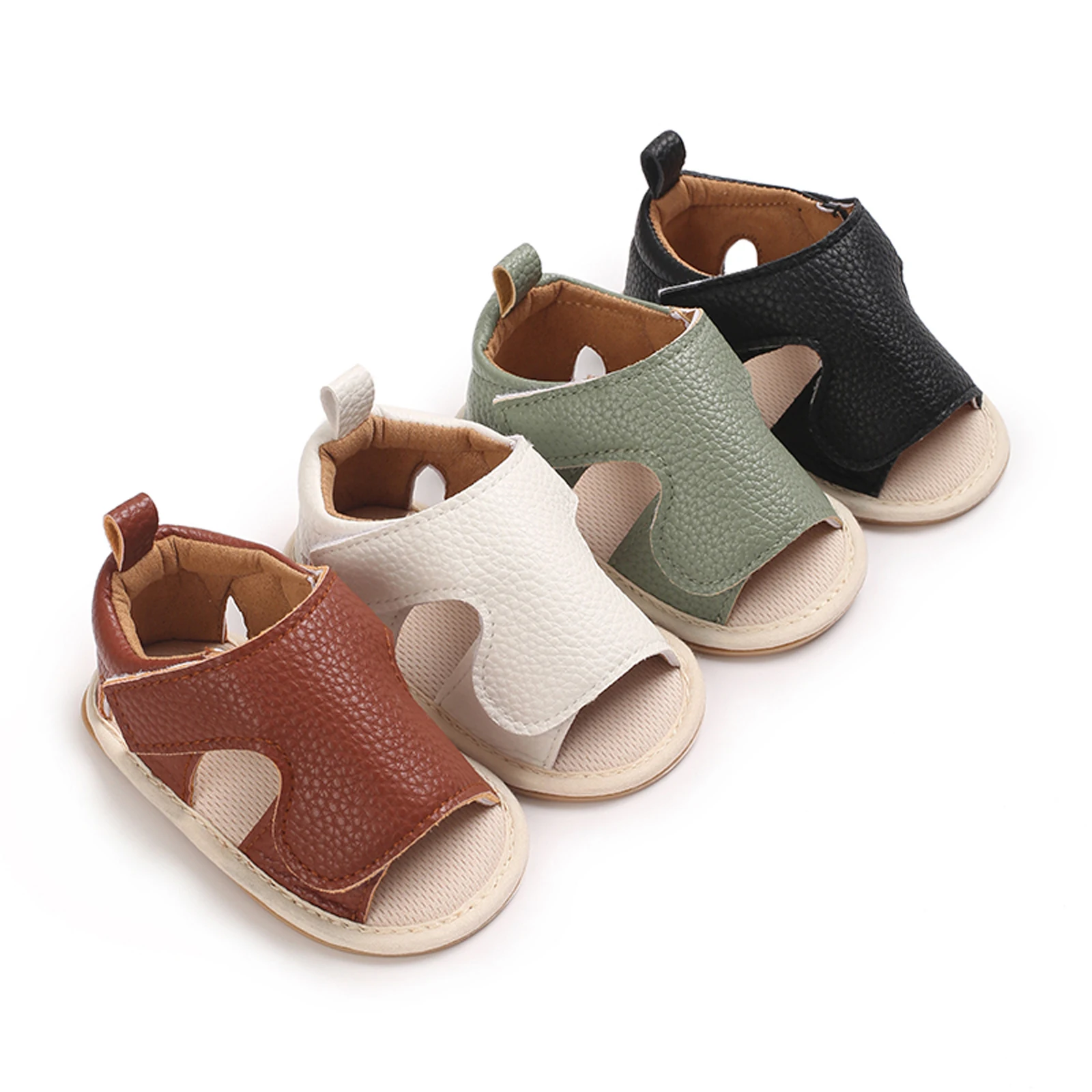 Summer Baby Girl Boy Shoes PU Sandals Flats Anti-slip Rubber Sole Open-Toe Shoes Infant Crib First Walker Beach