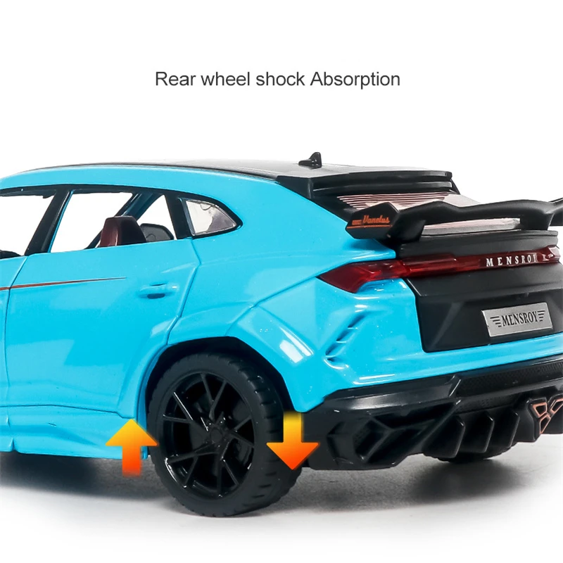 1:24 URUS SUV 합금 수정 스포츠카 모델 다이캐스트 금속 오프로드 차량 모델 시뮬레이션 소리와 빛 어린이 장난감 선물