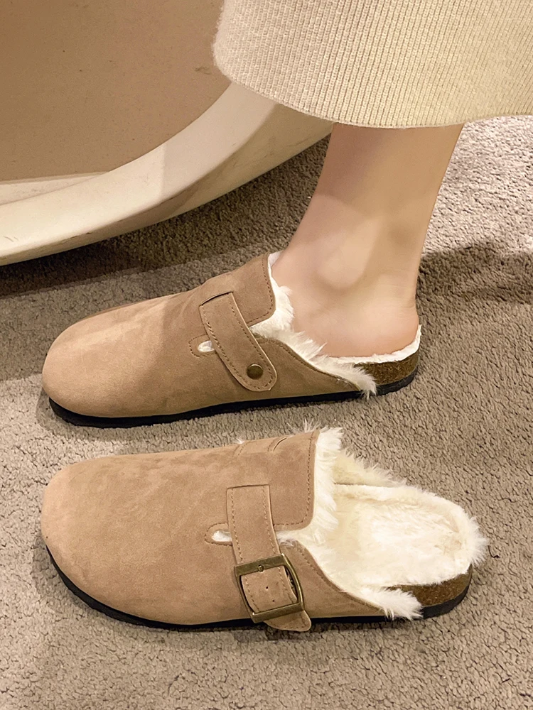 

Туфли женские на плоской подошве, лоферы из флока, мягкие короткие плюшевые, без каблука, на платформе, повседневная обувь в римском стиле, без задника, 2023