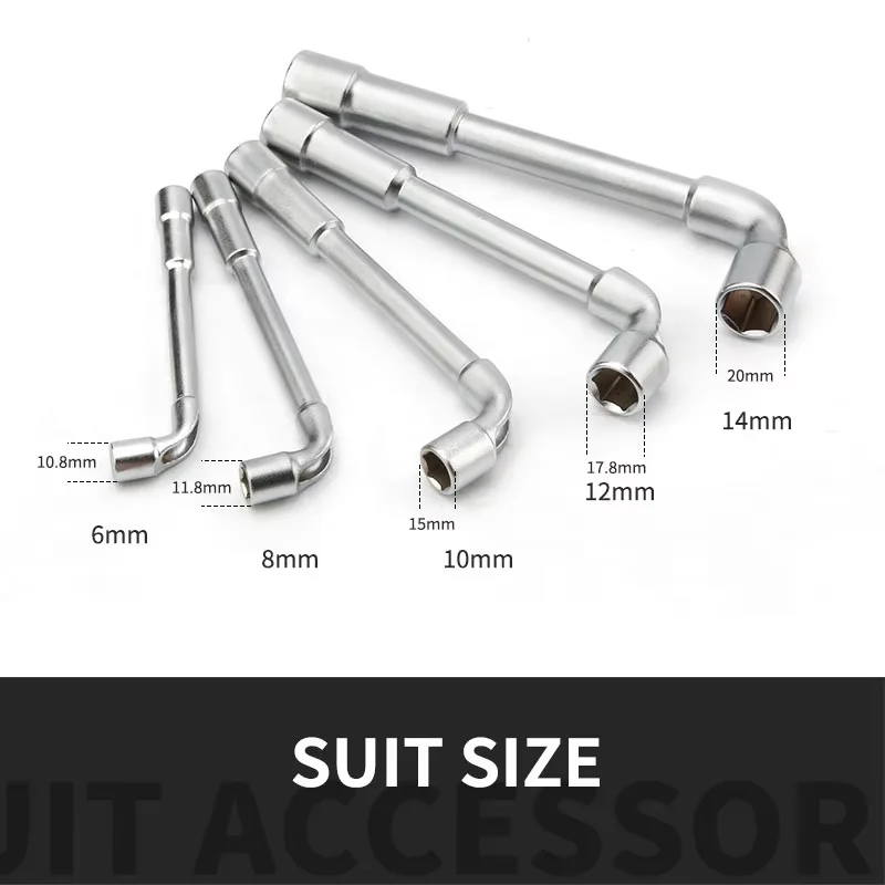 5-teiliger Crv-Rohrschlüssel mit mattierter Oberfläche, L-Typ, 7-förmiger Perforations-Winkel, Doppelkopf-Innensechskant-Steckschlüssel-Set, 6, 8, 10, 12, 14 mm – Detail 5