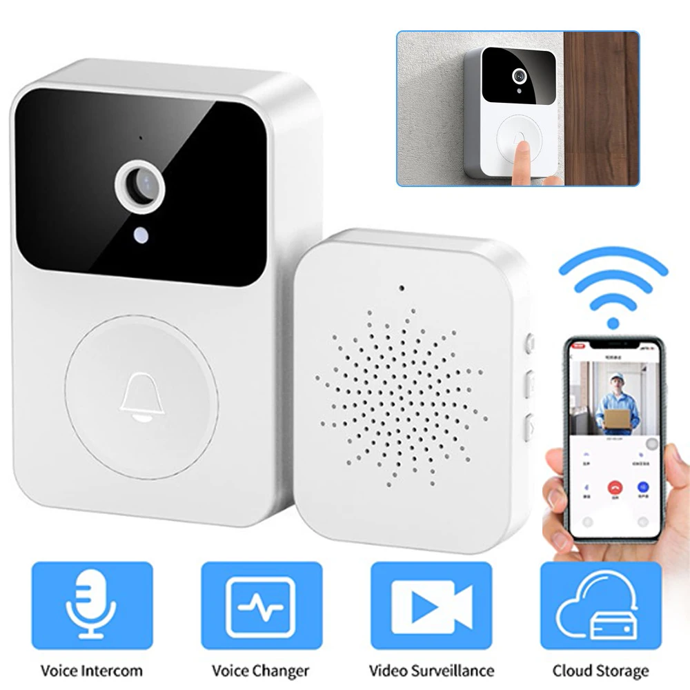 Wireless Intelligent Security Doorbell HD Night Vision Camera WiFi Rechargeable Two-way Interphone