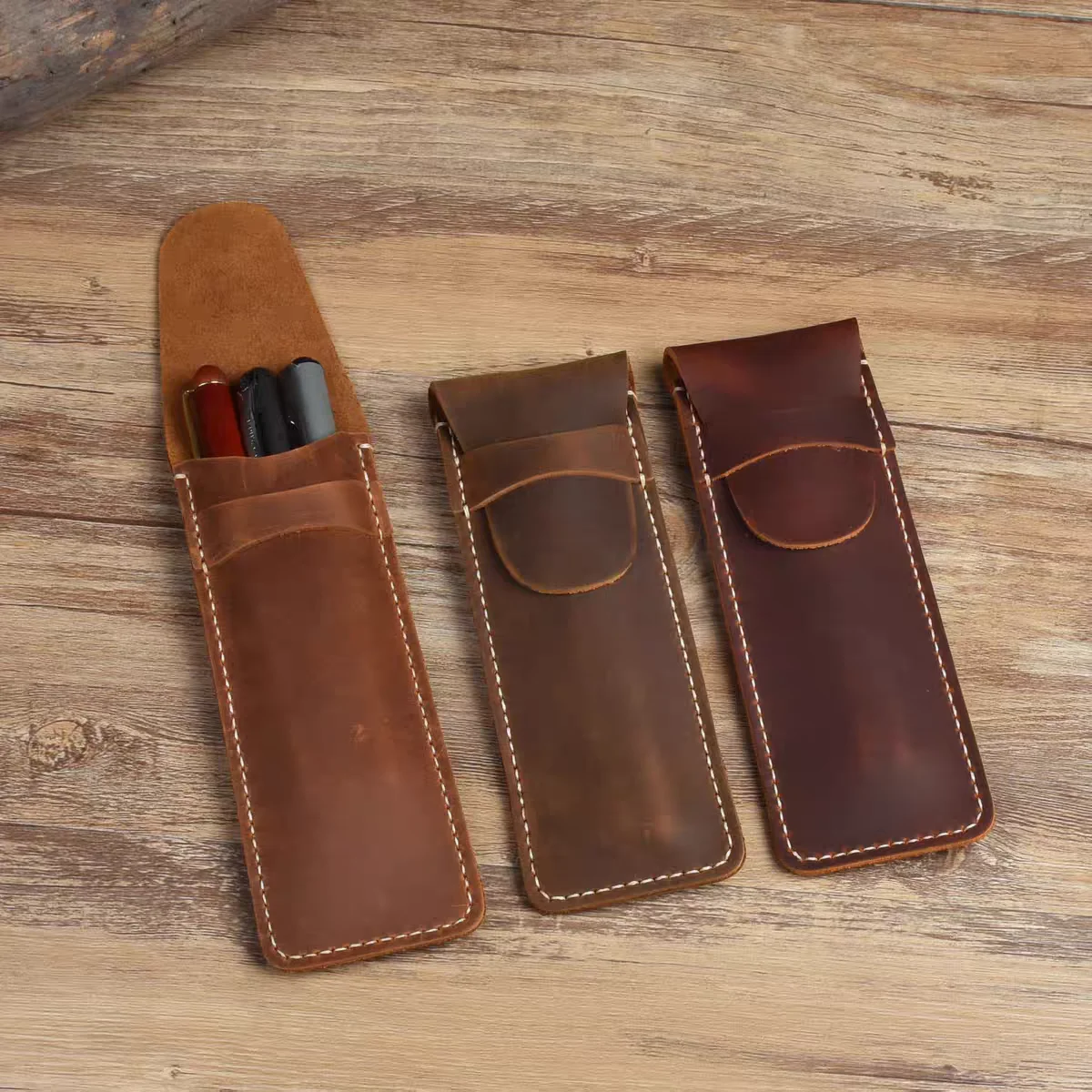 Nasva Echt leder Vintage Feder mäppchen Stifts chutz Bleistift Veranstalter tragbare Bleistift einsatz Beutel einfache Feder mäppchen – Detail 3