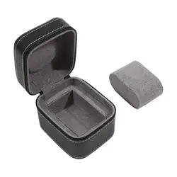 Single Watch Travel Case with Removable Cushion - PU Leather Jewelry Storage Box Organizer (Black)