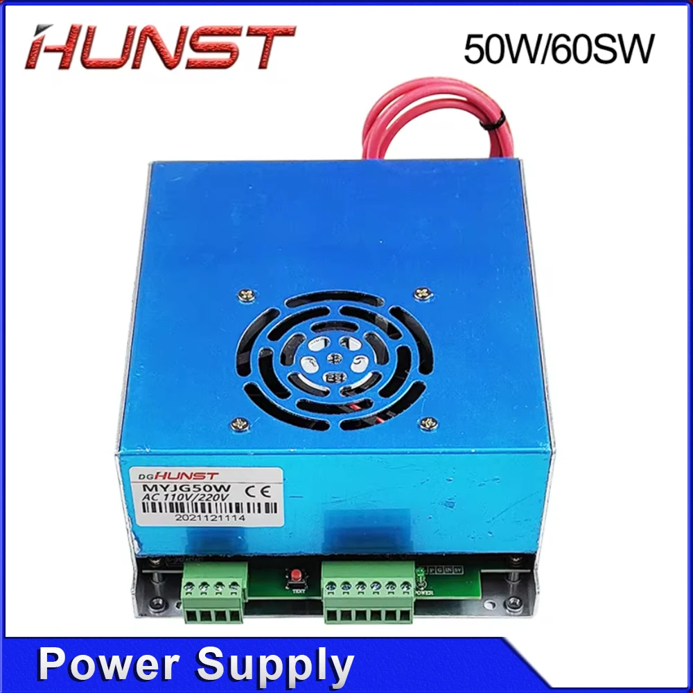 مصدر طاقة ليزر CO2 من Hunst MYJG-50W 60W، 110 فولت/220 فولت اختياري، مناسب لآلة القطع والنقش بقوة 40~70 واط، أنبوب زجاجي.