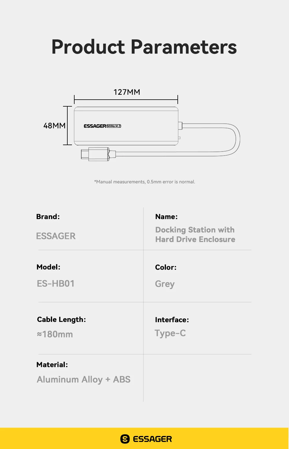 Essager USB C Hub mit M.2 SSD Festplattengehäuse 6/7 in 1 PD100W USB3.2 10 Gbit/s HDMI USB Typ C Adapter für MacBook Pro Air PC – Detail 16