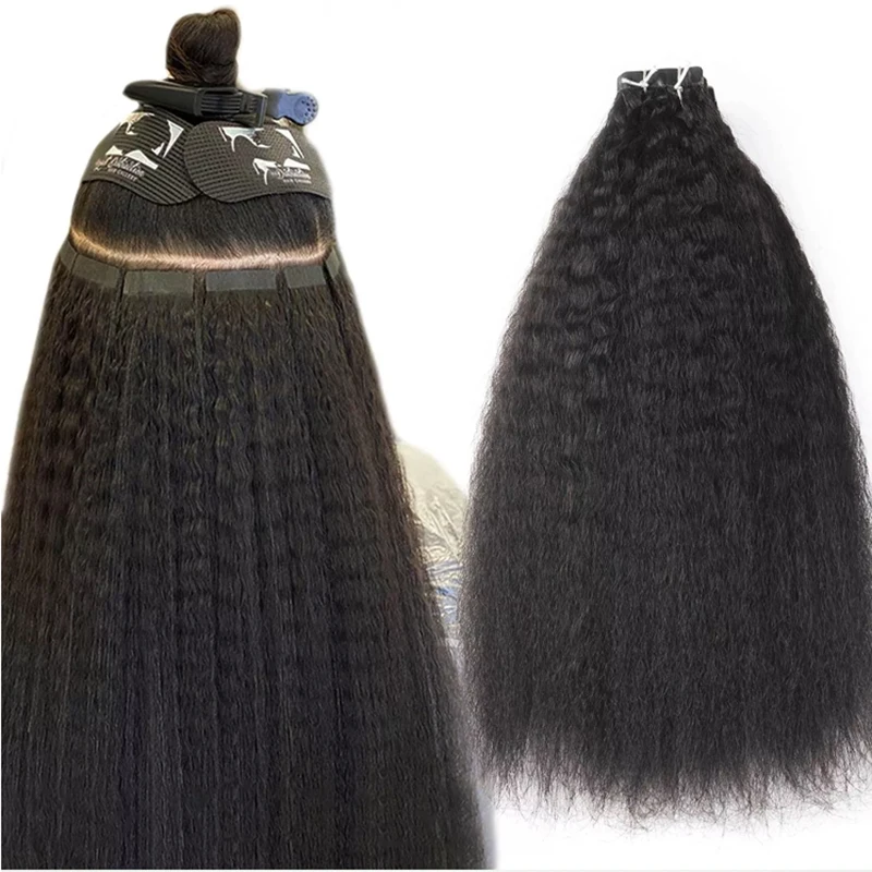 Skin Weft Human Hair Extensions Body Wave 14-30inch Mongolian Remy Double Sided Adhesive Tape In Yaki Curly PU Hair Extensions