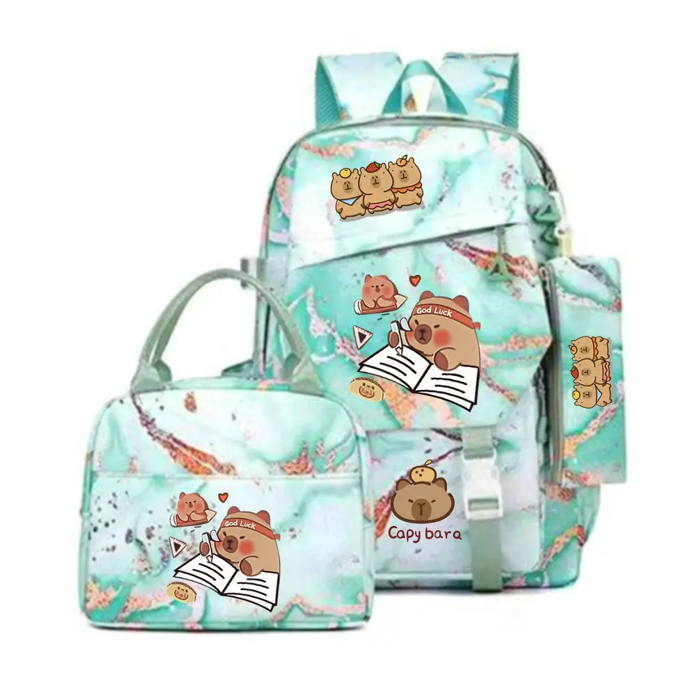 Capybara Print Backpack Set With Lunch Bag And Pencil Bag Large Capacity Lightweight And Breathable Outdoor 6