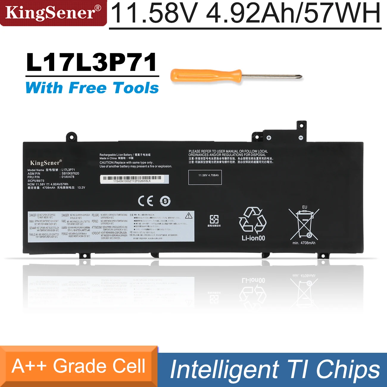 Kingsener-bateria do Portátil para Notebook Lenovo Thinkpad T480s Series L17l3p71 01av478 Sb10k97620 01av479 01av480 L17m3p71 L17s3p71