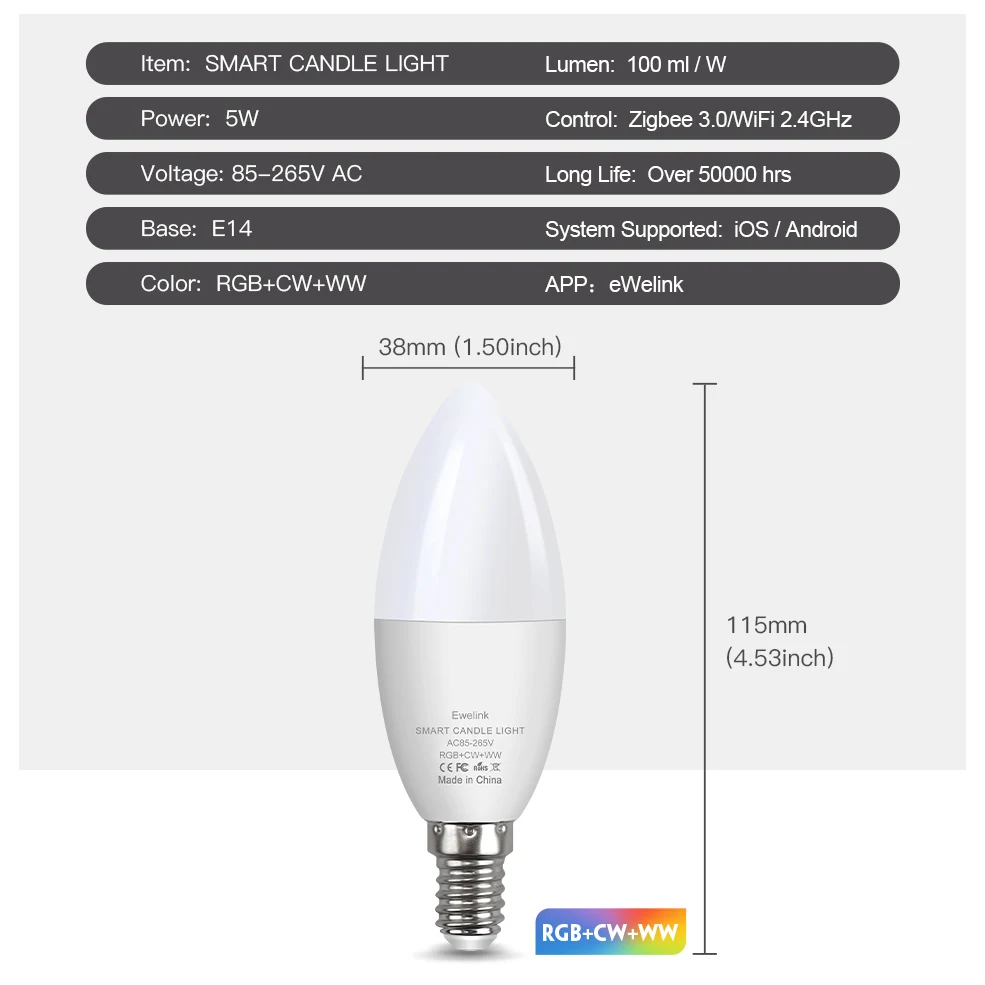 Ewelink E14 Candle Lamps APP Control Smart Bulb Zigbee WiFi RGB AC 100-240V LED Light Dimmable bedroom Home Group Crystal Lamps smart led light bulbs