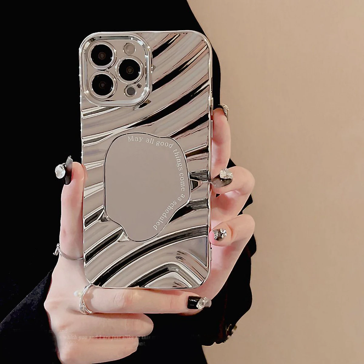 Sleek Shockproof Silicone Makeup Mirror Phone Case with Lanyard