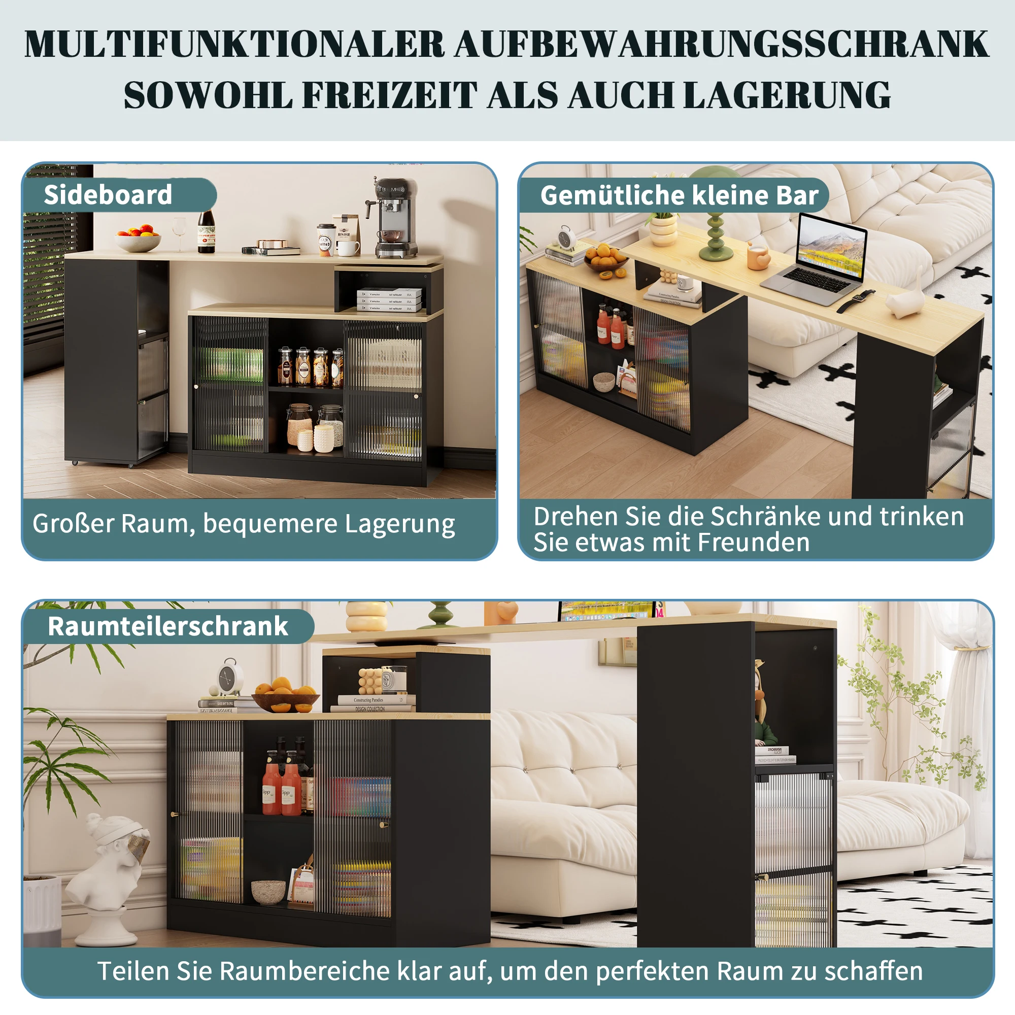 Ausziehbarer Bartisch mit Stauraum, moderner mobiler Bartisch, Stehtisch, Bistrotisch, Hochtisch, Bistrotisch, großer Stauraum – Detail 12