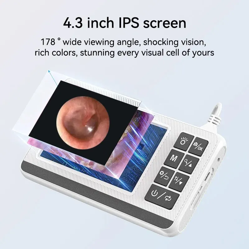 Digital Otoscope Camera Ear Camera with 4.3 Inch IPS Screen Ultra Clear View Ear Scope 3.9mm Wax Removal Tool
