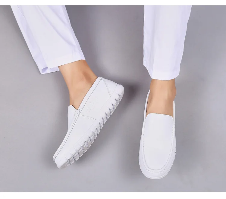 Hospital men's white nurse shoes comfortable soft soled leather shoes Flat heel elastic sole casual shoes work shoes