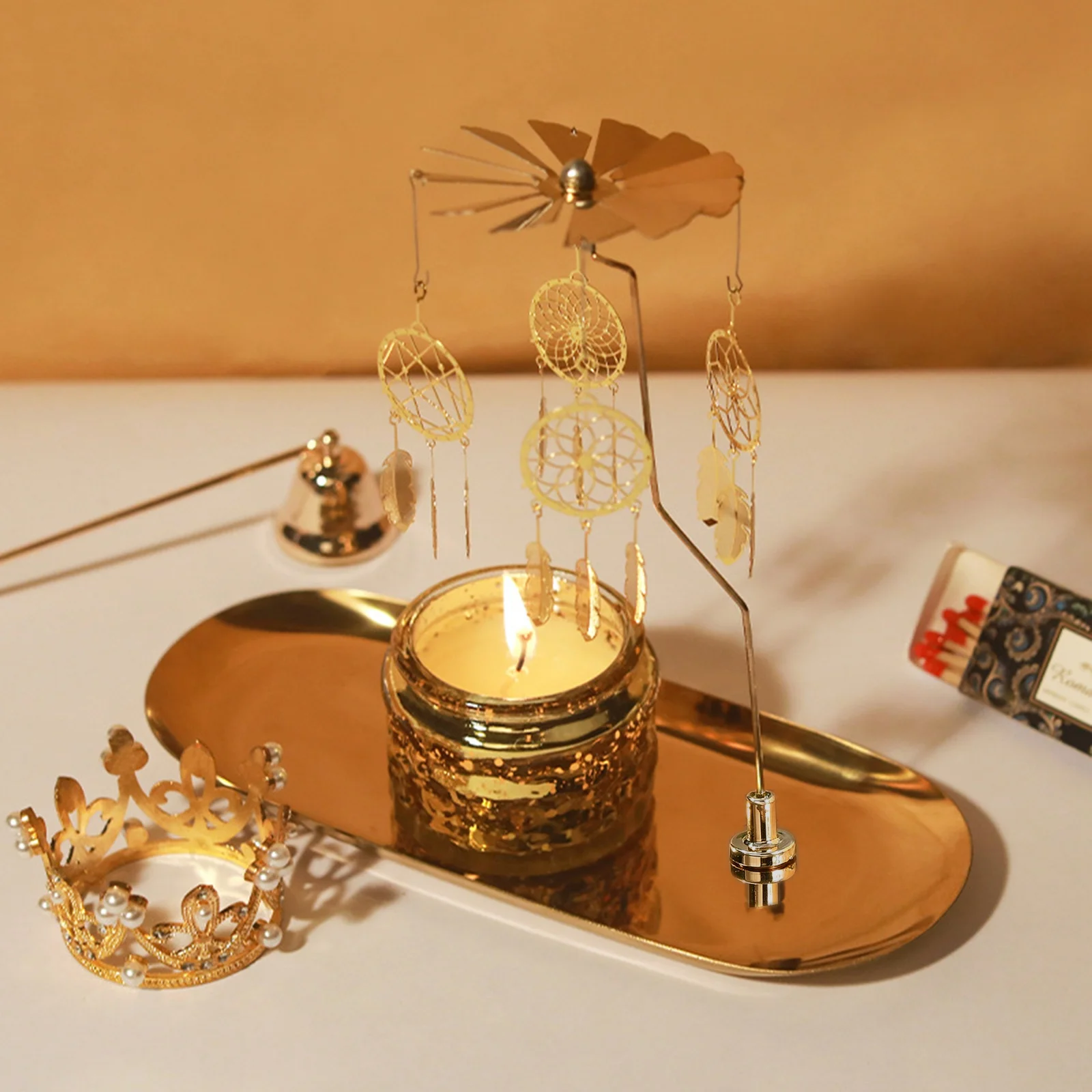 1 Stück Spinn kerzenhalter mit Tablett goldene Farbe rotierenden Metall Tee licht Kerzenhalter für Hochzeit Geburtstag Tisch dekoration – Detail 7