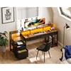 71 Inch Computer Desk with File Drawer, Reversible Office Desk with 4 Drawers & Power Outlet, LED Strip Monitor Shelf CPU Stand 4