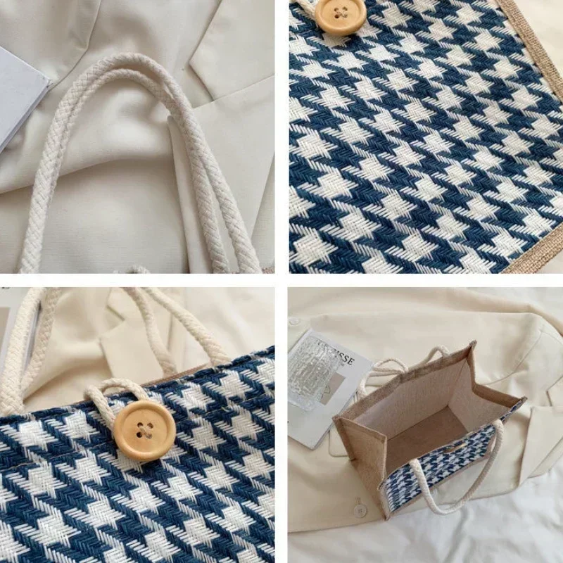 여성용 점심 가방 Houndstooth 작은 점심 가방 식품 보관 토트 백 기능성 휴대용 여행 피크닉 야외