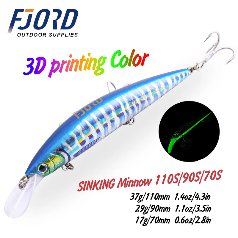 

FJORD Luminous 37g 29g 17g Hardcore Sinking Minnow Fishing Lure Treble Hook Hard Baits Jerkbait Sea Long Casting Fishing Items