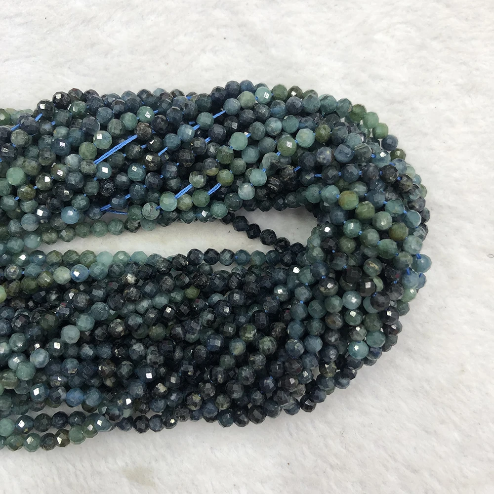 Natürlicher blauer Turmalin mit Farbverlauf, facettiert, rund/Würfelperlen, 2 mm, 3 mm, 4 mm, für Schmuckherstellung, Armband, Halskette, Perlen zum Selbermachen – Detail 7