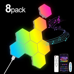 RGB Smart Hexagonal Wall Light with Color-Changing Ambiance and Music Rhythm Integration (8 Pack)