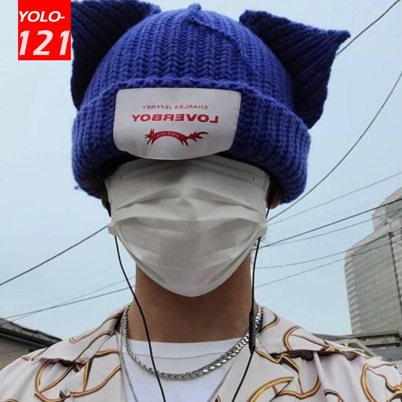 Loverboy Cat Ear Knit Hat Double-layer 