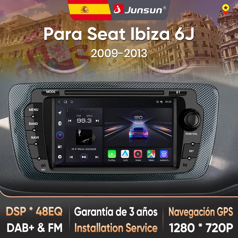 Radio para coche Junsun de 7'' con CarPlay inalámbrico y Android Auto para Seat Ibiza 6j 2009-2013, 2DIN, GPS, multimedia, estéreo, SWC, BT, FM, RDS, DSP, pantalla IPS, sistemas inteligentes para coche, Plug & Play, español local 1