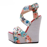 Aneikeh Flower Totem Designer Buckle Strap Platform Wedges Sandals Women Fashion Silk Open Toe High Heels Banquet Party Shoes - Image 3