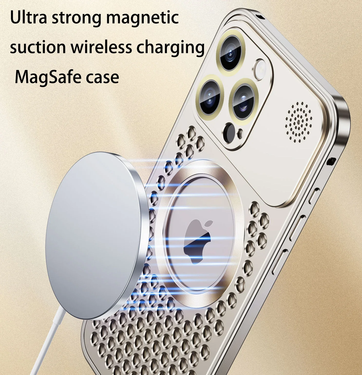 Titanium Aluminum Alloy Cooling Aromatherapy Phone Case For iphone 15 13 14 Pro Max Hollow Magnetic Magsafe Lens Protection Case