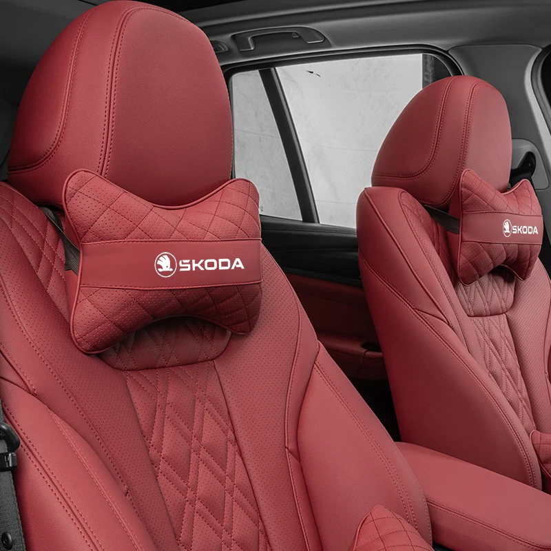 1Pcs Leather Car Seat Back Headrest Neck Pillow For Skoda Octavia Superb Rapid Kodiaq Karoq Fabia Kamiq Enyaq Citigo Yeti Scala car pillow car headrest car neck pillow