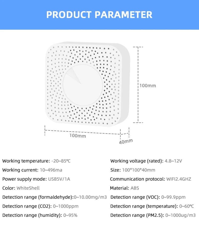 Tuya ZigBee Smart Air Housekeeper PM2.5 Formaldehyde VOC CO2 Temperature Humidity 6 In 1 Smart Air Box Sensor Automation Alarm smart air quality monitor